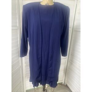 Vintage 80s Women’s Blue Two Piece Sheath Dress Blazer Set Size 14 Union Made